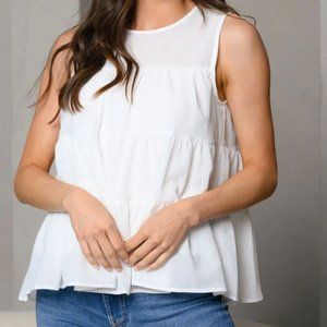 WOMEN'S ROUND NECK TIERED SLEEVELESS TOP